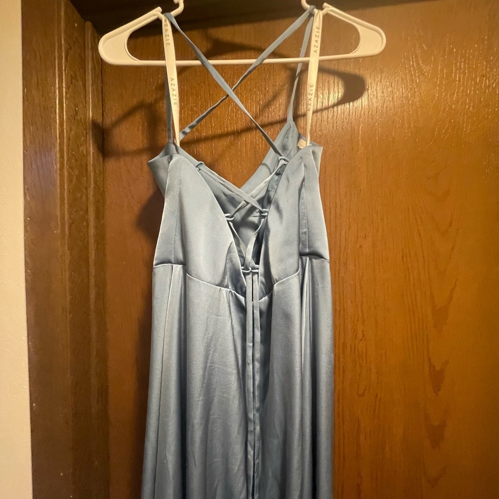 Azazie Mei Backless Steel Blue Dress - Picture 5 of 6